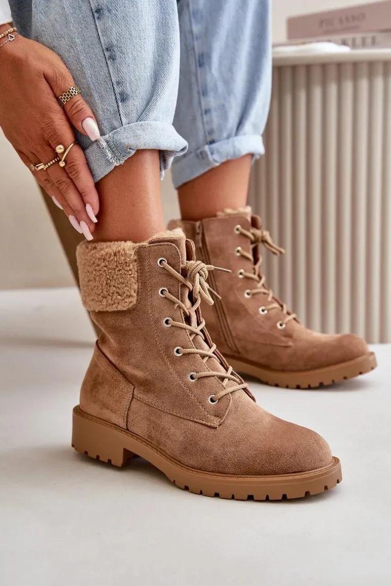 Damskie Ocieplane Botki Workery Na Zamek Brązowe Mivael