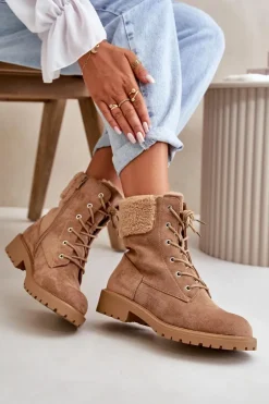 Damskie Ocieplane Botki Workery Na Zamek Brązowe Mivael