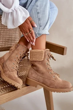 Damskie Ocieplane Botki Workery Na Zamek Brązowe Mivael