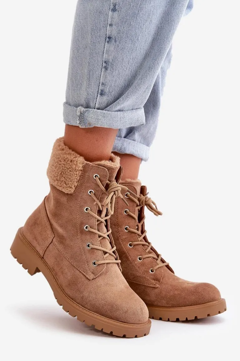 Damskie Ocieplane Botki Workery Na Zamek Brązowe Mivael