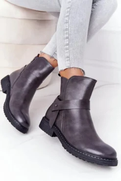 Damskie Ocieplane Botki Workery Szare Alivia