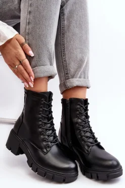 Damskie Ocieplane Botki Workery Na Suwak Czarne Evrarda