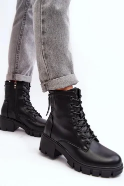 Damskie Ocieplane Botki Workery Na Suwak Czarne Evrarda