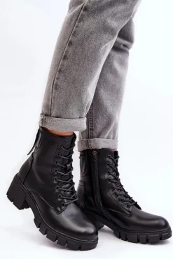 Damskie Ocieplane Botki Workery Na Suwak Czarne Evrarda