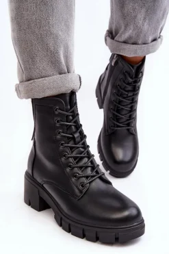 Damskie Ocieplane Botki Workery Na Suwak Czarne Evrarda