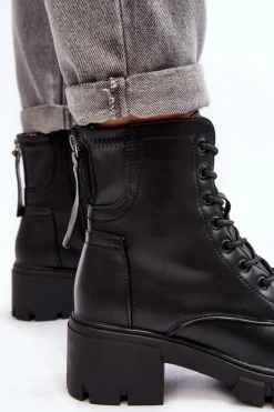 Damskie Ocieplane Botki Workery Na Suwak Czarne Evrarda