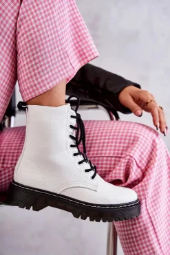 Damskie Ocieplane Botki Wężowe Białe Salma