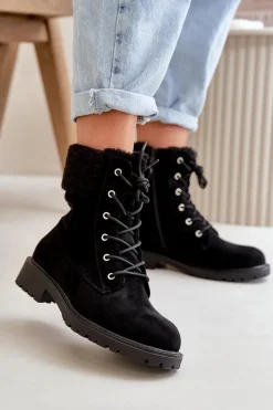 Damskie Ocieplane Botki Workery Na Zamek Czarne Mivael