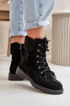 Damskie Ocieplane Botki Workery Na Zamek Czarne Mivael
