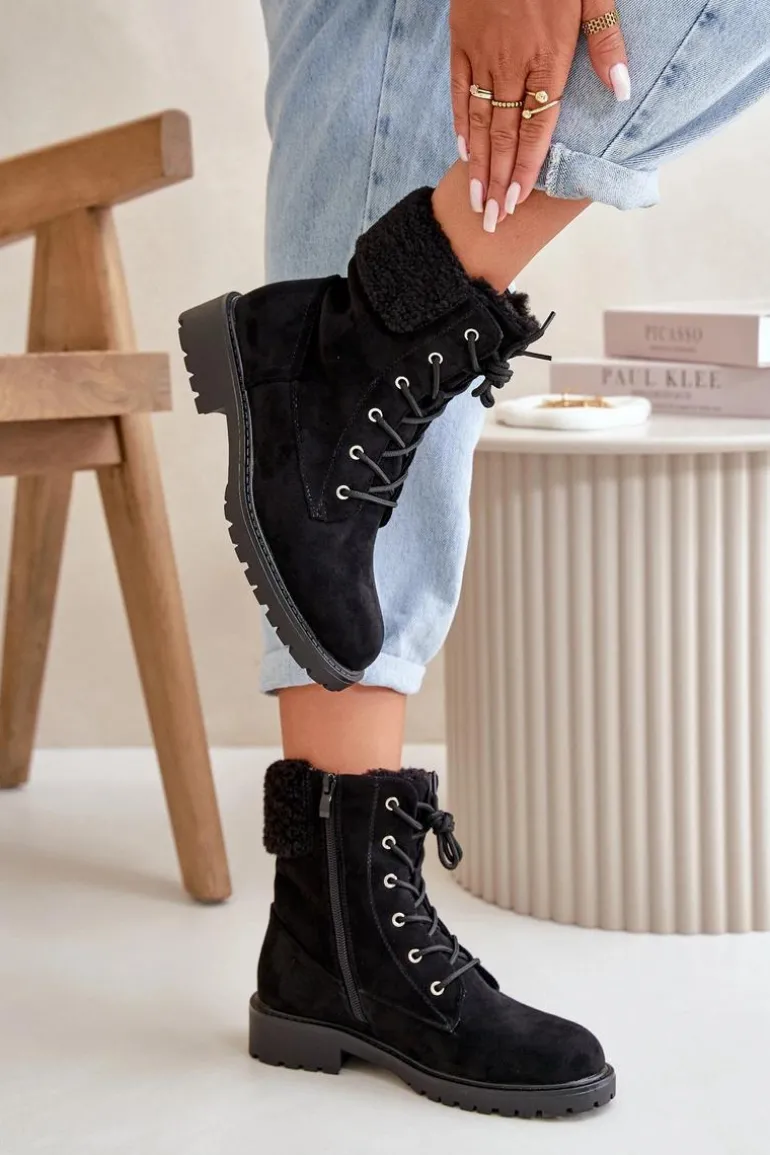 Damskie Ocieplane Botki Workery Na Zamek Czarne Mivael