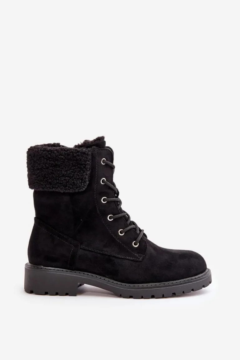 Damskie Ocieplane Botki Workery Na Zamek Czarne Mivael