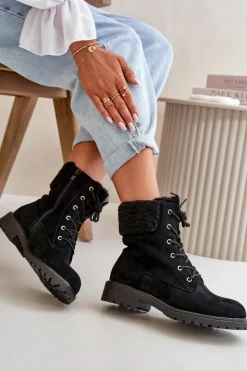 Damskie Ocieplane Botki Workery Na Zamek Czarne Mivael