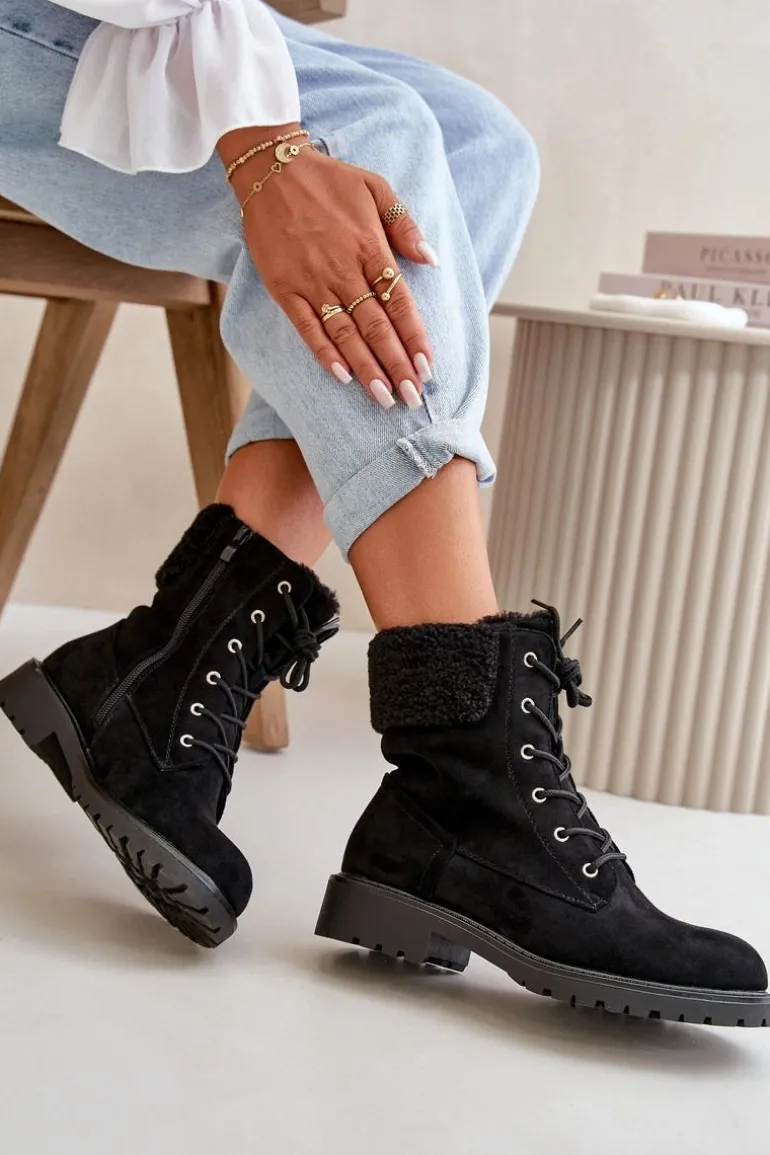 Damskie Ocieplane Botki Workery Na Zamek Czarne Mivael