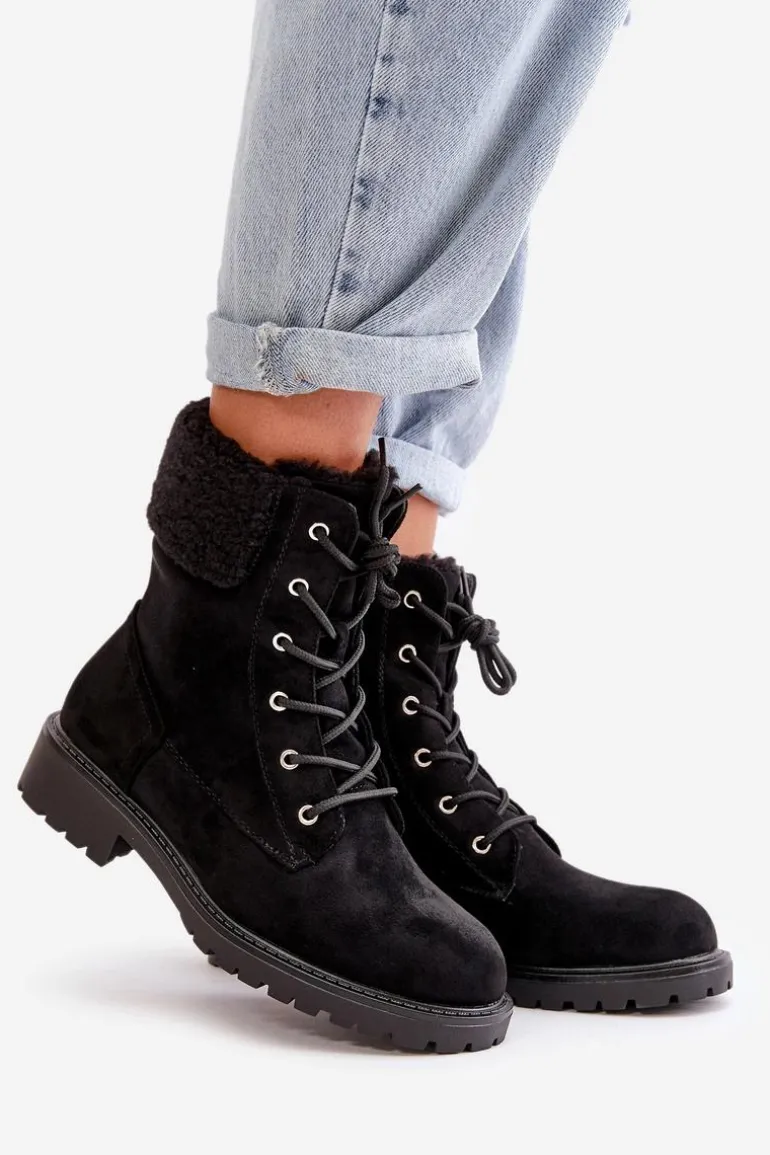 Damskie Ocieplane Botki Workery Na Zamek Czarne Mivael