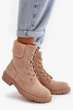 Damskie Ocieplane Botki Workery Na Zamek Beżowe Mivael