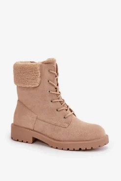 Damskie Ocieplane Botki Workery Na Zamek Beżowe Mivael