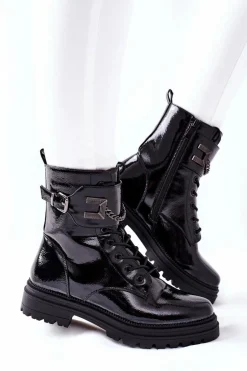 Damskie Ocieplane Botki Workery Czarne Vanquish