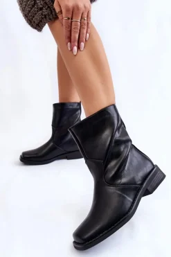 Damskie Ocieplane Botki Wsuwane Czarne Calan