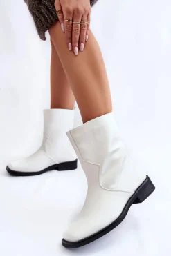 Damskie Ocieplane Botki Wsuwane Białe Calan