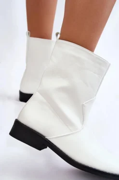 Damskie Ocieplane Botki Wsuwane Białe Calan