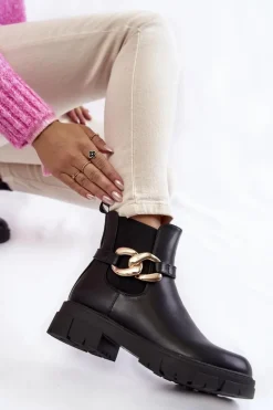 Damskie Ocieplane Botki Workery Z Ozdobą Czarne Ruth