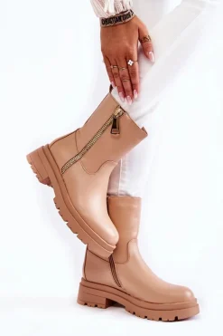 Damskie Ocieplane Botki Z Suwakami Nude Jette