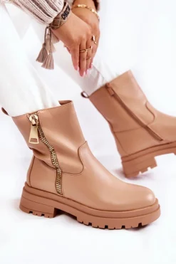 Damskie Ocieplane Botki Z Suwakami Nude Jette