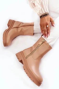 Damskie Ocieplane Botki Z Suwakami Nude Jette