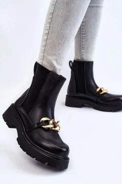 Damskie Ocieplane Botki Z Ozdobą Na Przodzie Czarne Tilda