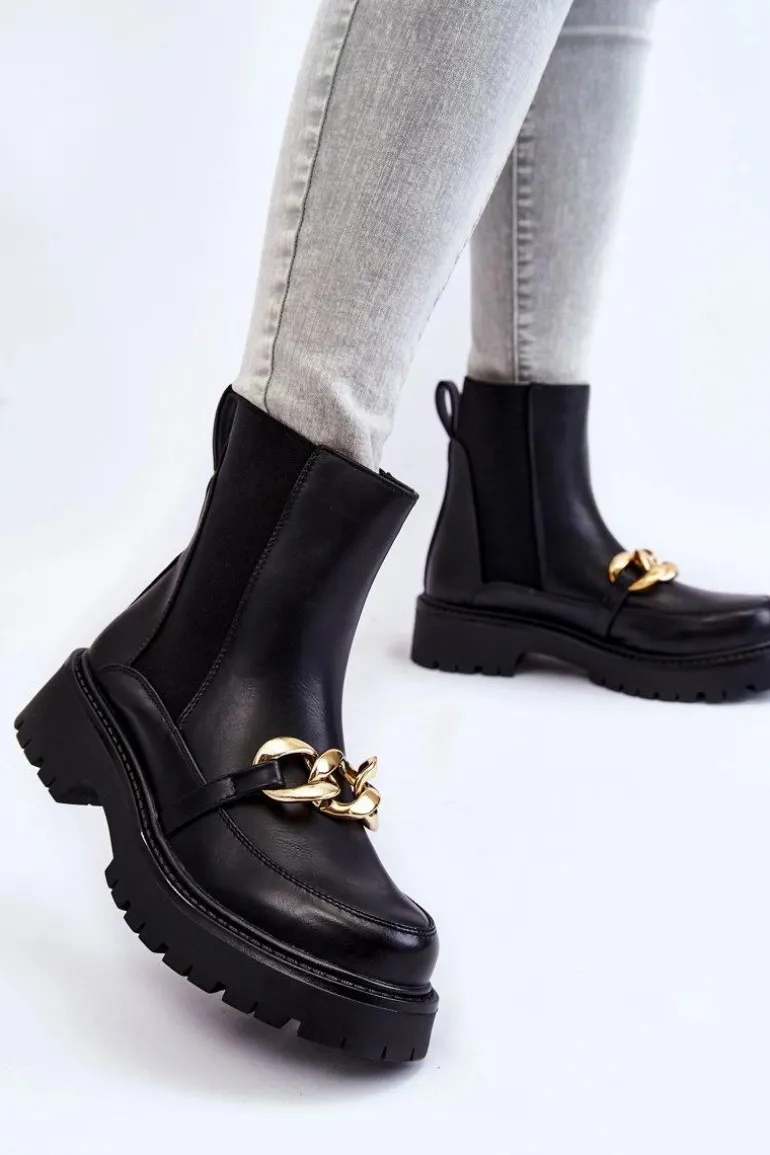 Damskie Ocieplane Botki Z Ozdobą Na Przodzie Czarne Tilda