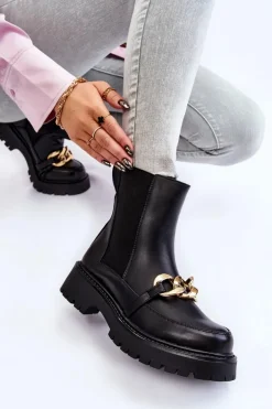 Damskie Ocieplane Botki Z Ozdobą Na Przodzie Czarne Tilda