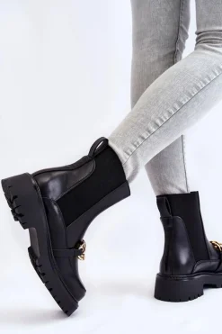 Damskie Ocieplane Botki Z Ozdobą Na Przodzie Czarne Tilda