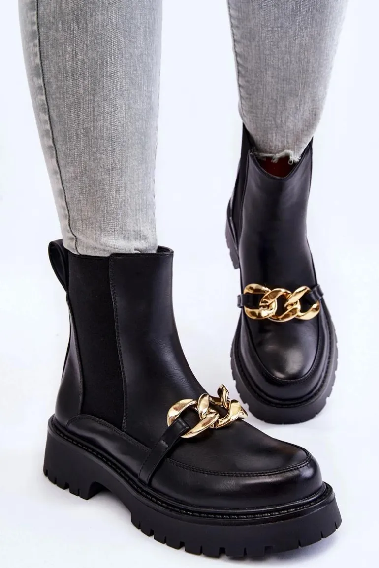 Damskie Ocieplane Botki Z Ozdobą Na Przodzie Czarne Tilda