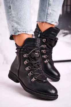 Damskie Ocieplane Botki z Cyrkoniami Czarne Gisele