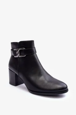 Damskie Ocieplane Botki Z Ozdobą Czarne Astrid