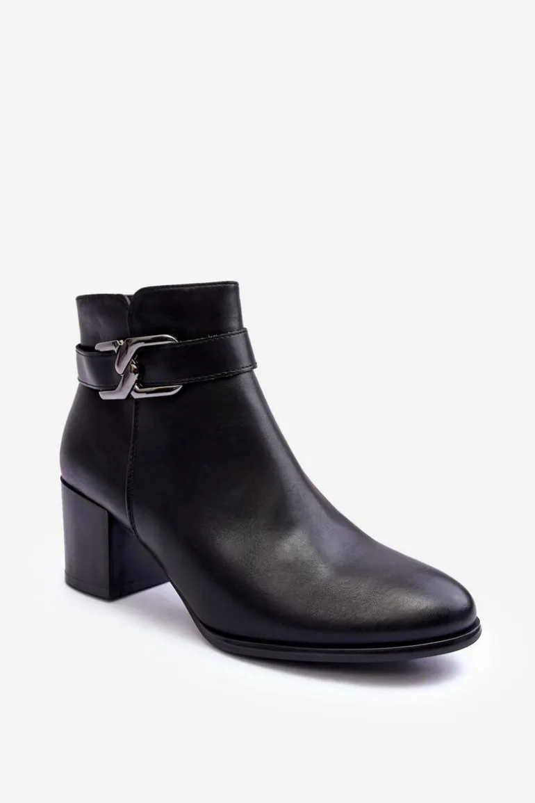 Damskie Ocieplane Botki Z Ozdobą Czarne Astrid