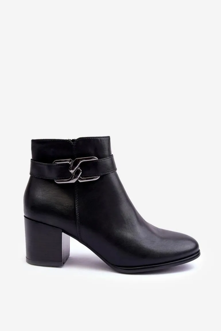 Damskie Ocieplane Botki Z Ozdobą Czarne Astrid