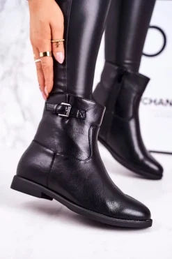 Damskie Ocieplane Botki Z Klamrą Czarne Halfway