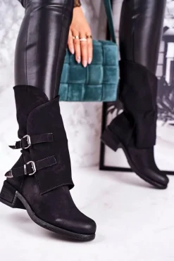 Damskie Ocieplane Botki Z Klamrami Czarne Cassidy