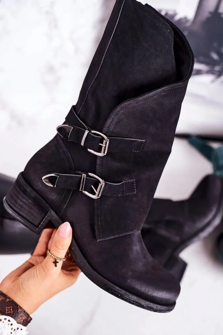 Damskie Ocieplane Botki Z Klamrami Czarne Cassidy