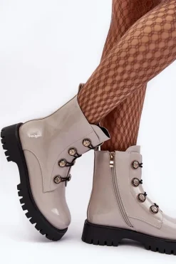 Damskie Ocieplane Botki Z Ozdobnymi Guzikami D&A MR870-51 Jasnobeżowe