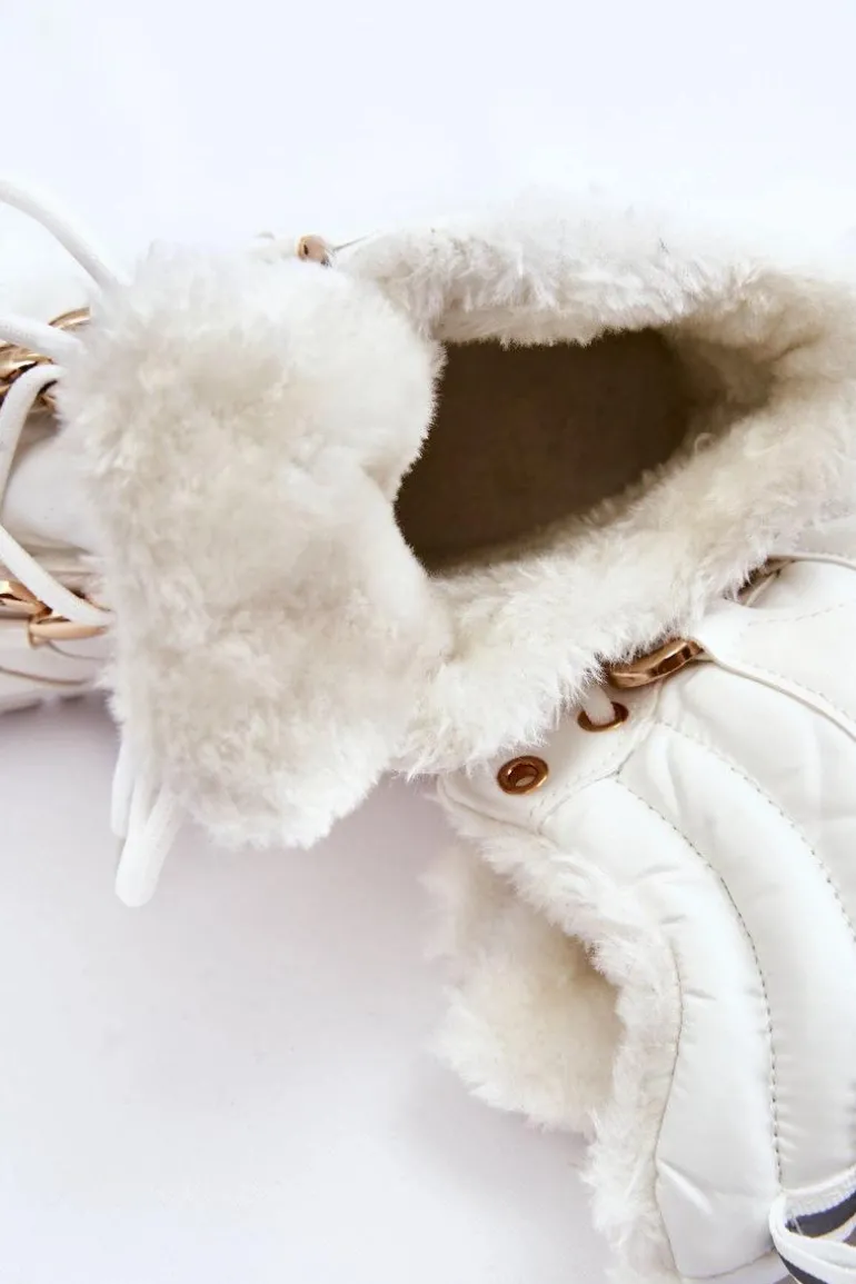 Damskie Ocieplane Buty Sportowe Trapery Sznurowane Białe Bastini