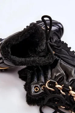 Damskie Ocieplane Buty Sportowe Trapery Sznurowane Czarne Bastini