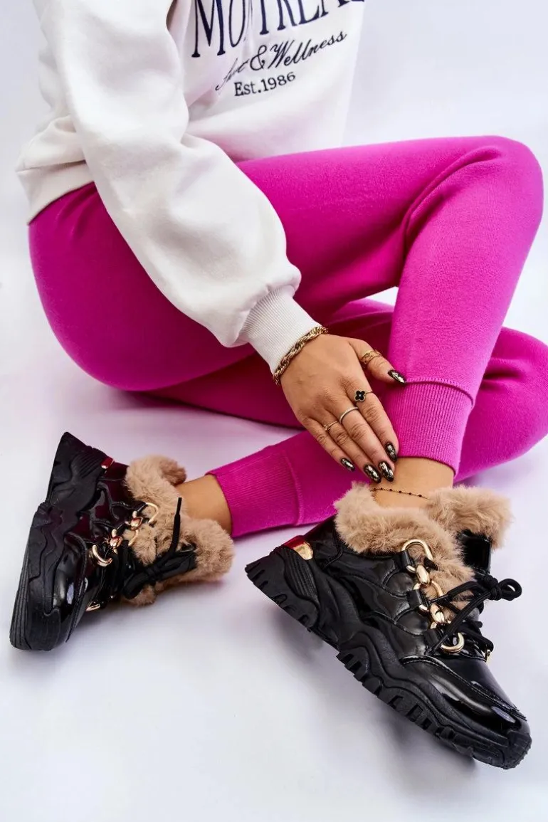 Damskie Ocieplane Buty Sportowe Sznurowane Czarne Kerberos