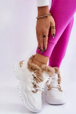 Damskie Ocieplane Buty Sportowe Sznurowane Białe Kerberos