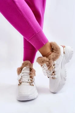 Damskie Ocieplane Buty Sportowe Sznurowane Białe Kerberos