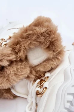 Damskie Ocieplane Buty Sportowe Sznurowane Białe Kerberos