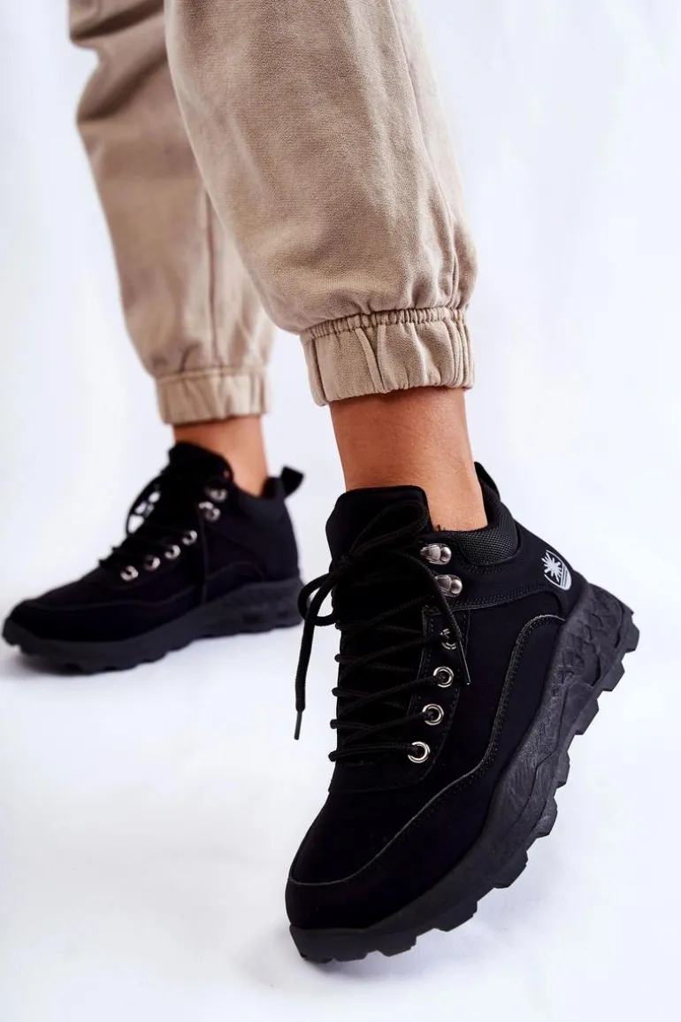 Damskie Ocieplane Buty Trekkingowe Trapery Czarne Otto