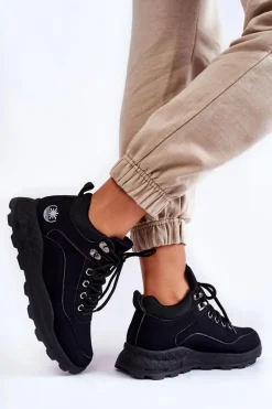 Damskie Ocieplane Buty Trekkingowe Trapery Czarne Otto