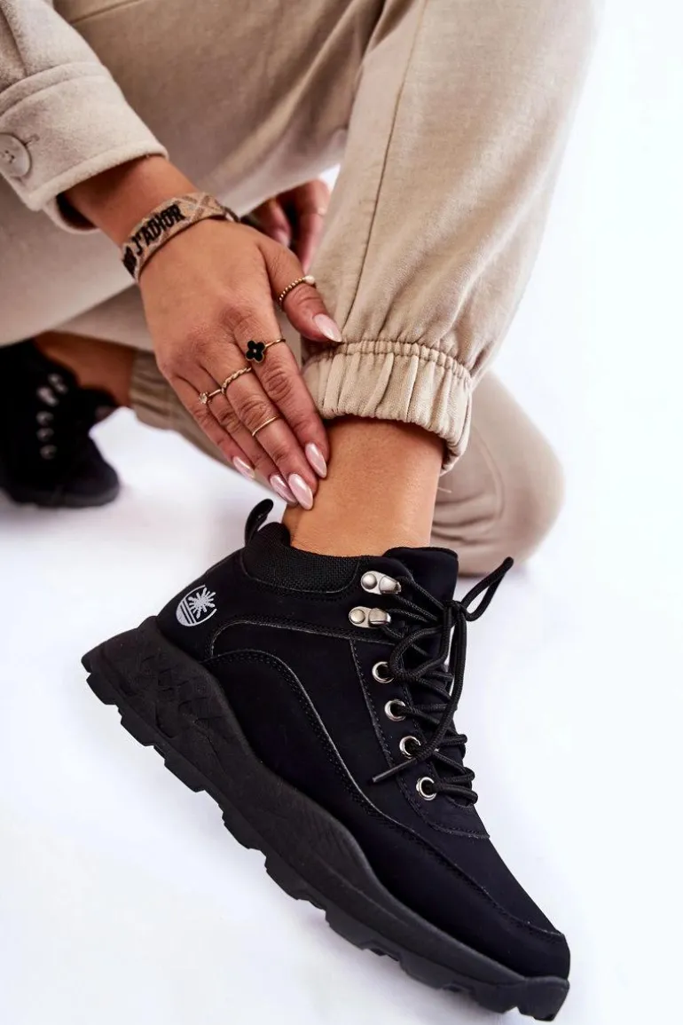 Damskie Ocieplane Buty Trekkingowe Trapery Czarne Otto